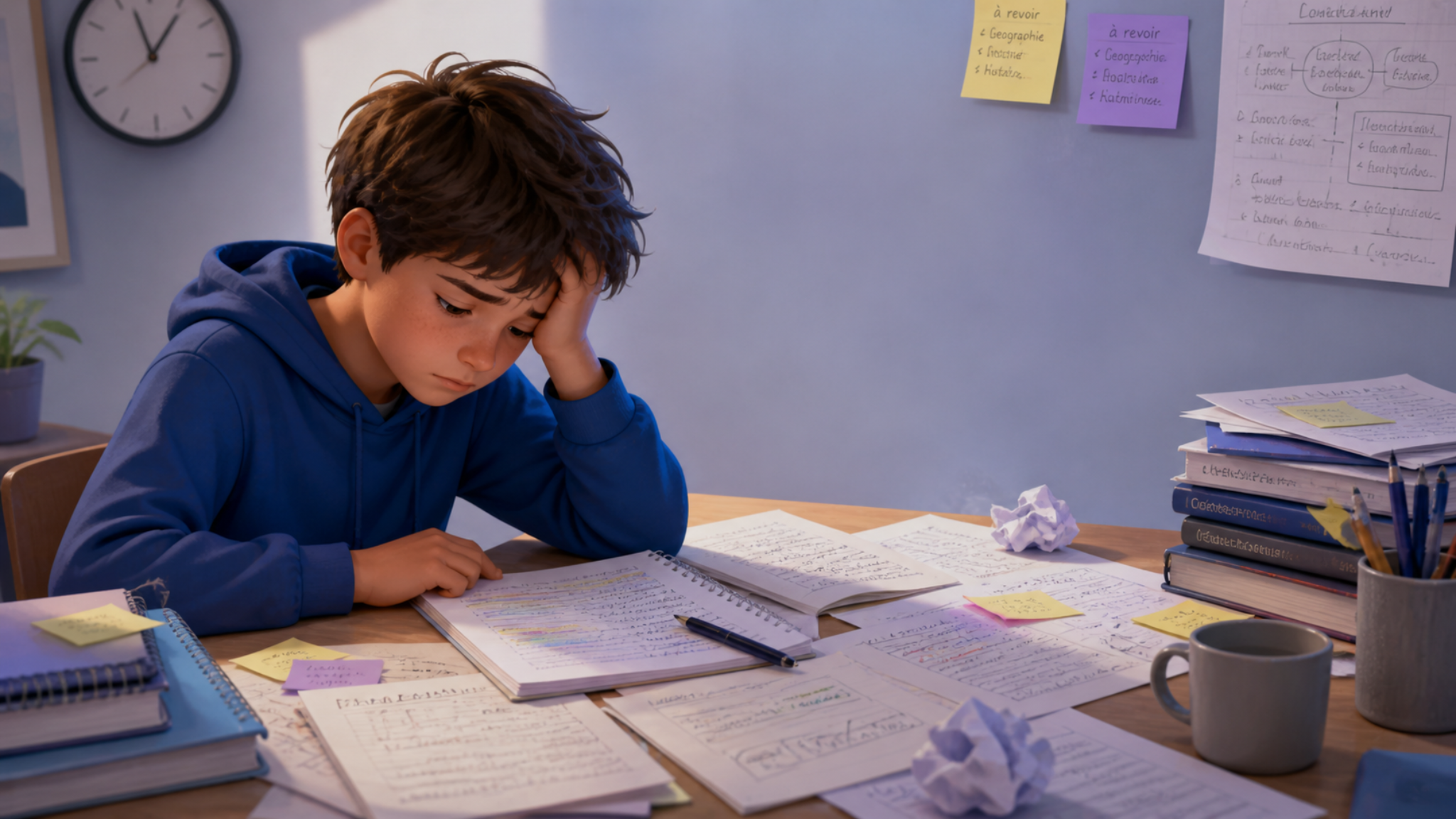 Enfant fatigué devant une leçon difficile à apprendre